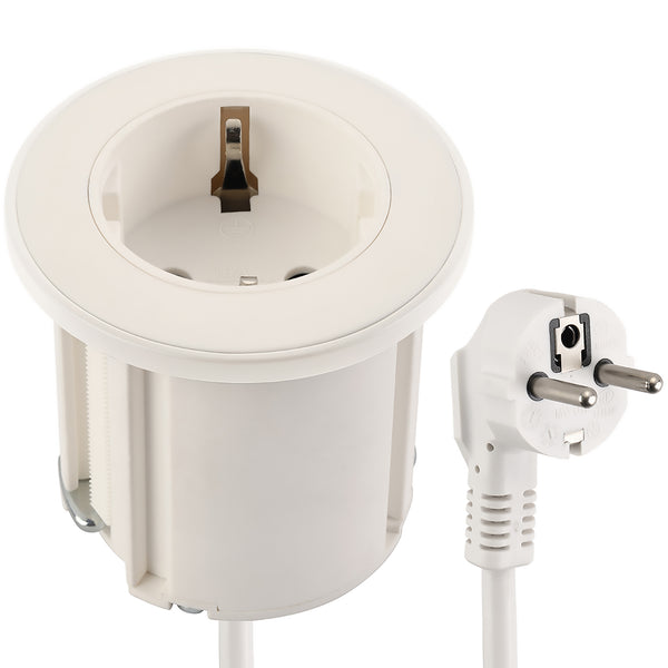 Multipresa Scrivania Grommet Presa da Incasso con 1 Presa Schuko, Diametro 54mm dotata di adattatore per foro standard 60mm, Cavo Lunghezza 2M H05VV-F, Spina Schuko