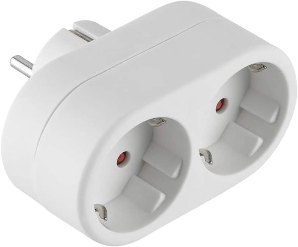 Adattatore 2 Prese Frontali, Spina Tedesca, Multipresa 2 Posti Schuko, Bianco