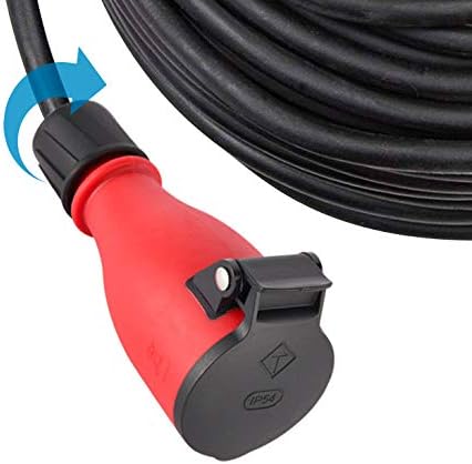 Presa Professionale Schuko, Protezione IP54, con Tappo con Chiusara a Molla Automatica per Consentire Operazione a Mano, Colori: Nero; Rosso/Nero