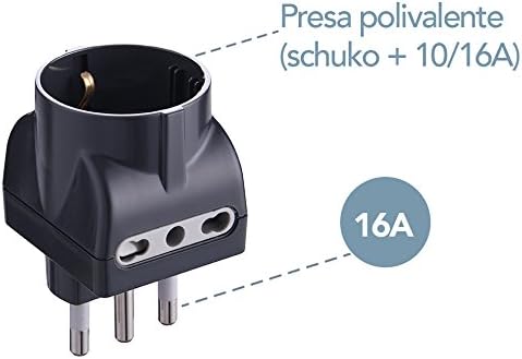 Set 5 Adattatori 3 Posti 1 Schuko + 2 Bivalenti 10/16A, Bianco/ Nero, Confezione da 5