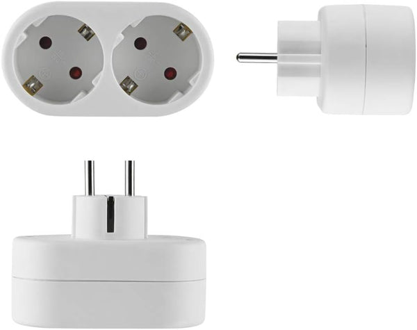 Adattatore 2 Prese Frontali, Spina Tedesca, Multipresa 2 Posti Schuko, Bianco