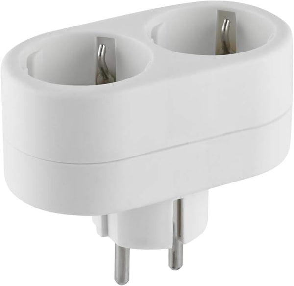 Adattatore 2 Prese Frontali, Spina Tedesca, Multipresa 2 Posti Schuko, Bianco