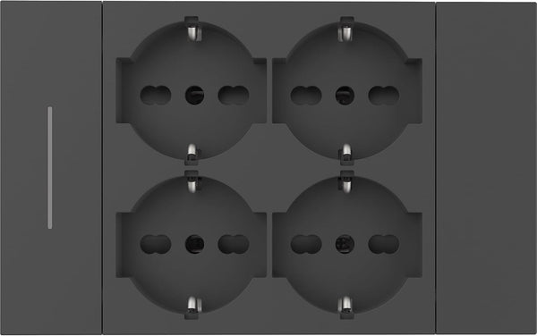 Multipresa da incasso Quadra 4 Posti Universali P40, compatibile con tutte le scatole da incasso 3 e 4 posti, Con interruttore/Deviatore, Bianco/Nero