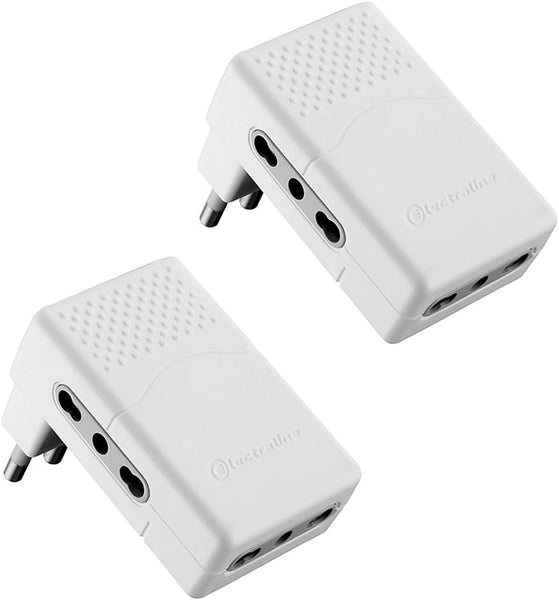 Set 2 adattatori multipresa tripla 3 posti bivalenti 10/16A spina grande 16A, Adattatore triplo salvaspazio, Bianco/ Nero
