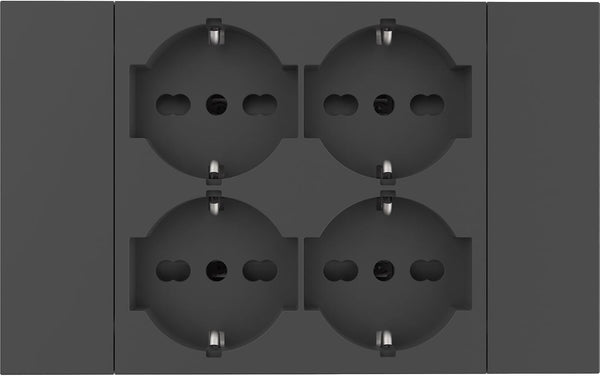 Multipresa da incasso Quadra 4 Posti Universali P40, compatibile con tutte le scatole da incasso 3 e 4 posti (muratura o cartongesso), Bianco/Nero