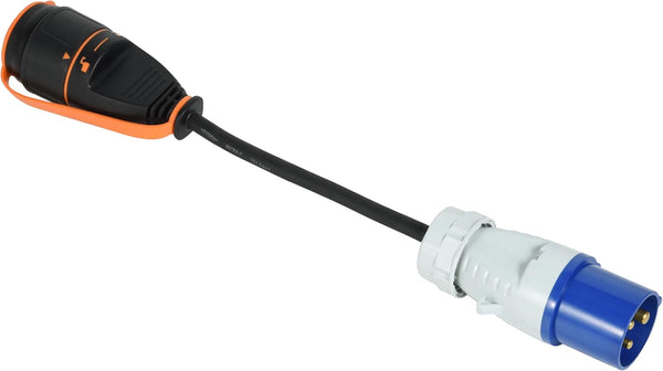 Adattatore Caravan 15cm IP44 a Spina CEE (2P+T) con Presa Schuko Electralock dotata di Meccanismo di Blocco che impedisce disconnessioni accidentali della spina, Cavo H07RN-F 3G1.5mm