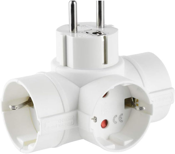 Adattatore 3 prese, Spina tedesca, Multipresa 3 posti schuko, Bianco