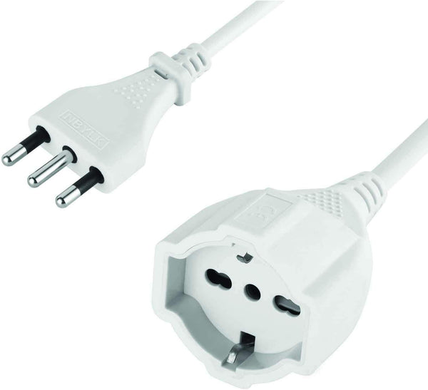Prolunga 10 mt Spina 16A e Presa polivalente (schuko + 10/16A),Sezione Cavo 3G1,5 mm, Colore Bianco/ Nero