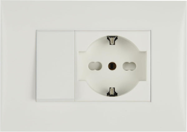 Blocco Presa Universale + Deviatore con Placca/Set Placca Premontata 1 Presa universale P40 16A + 1 Deviatore 10A, due viti di montaggio, Bianco/Nero