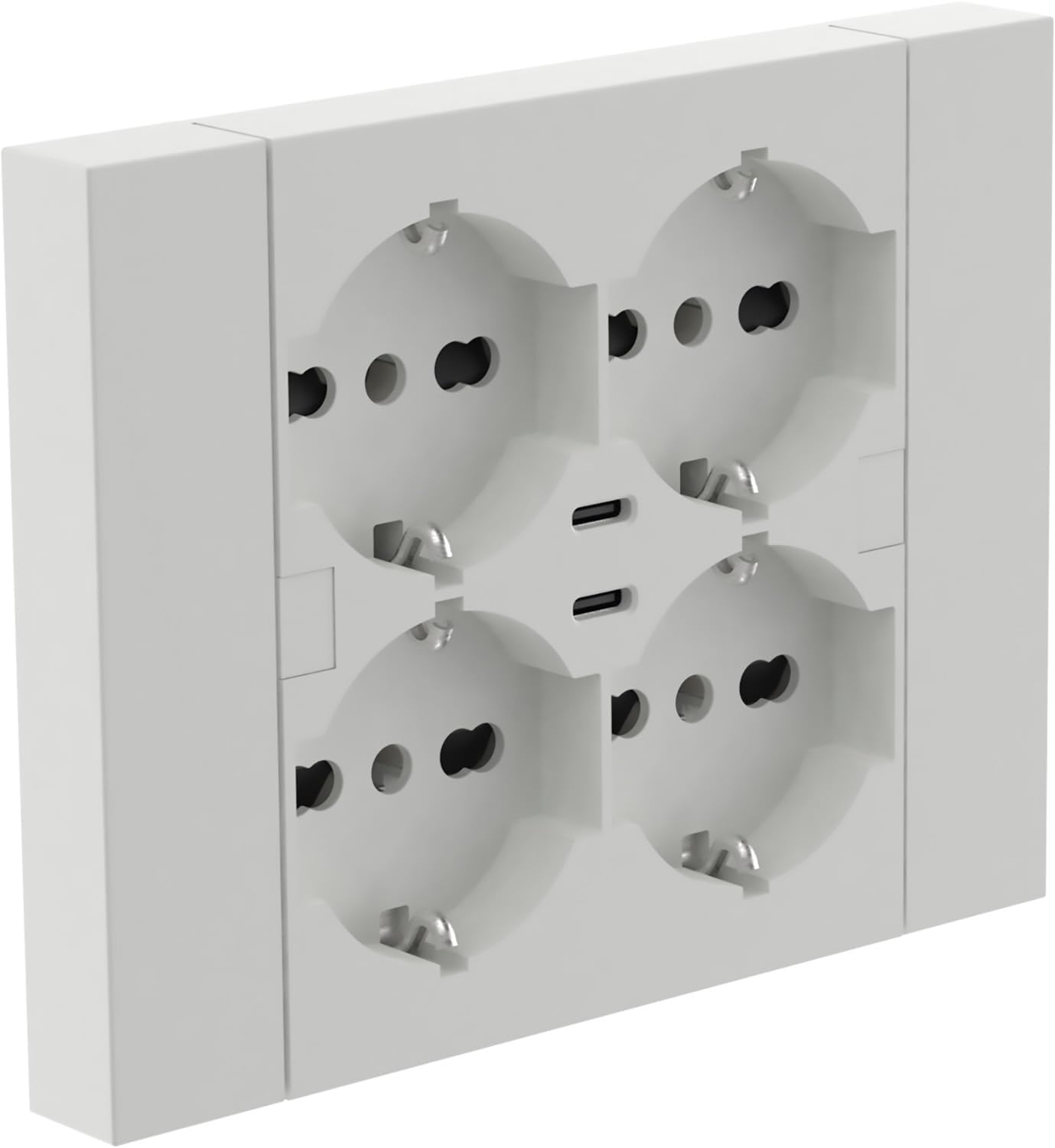 Multipresa da incasso Quadra 4 Posti Universali P40 + 2 USB-C, compatibile con tutte le scatole da incasso 3 posti (muratura o cartongesso)