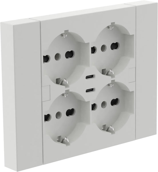 Multipresa da incasso Quadra 4 Posti Universali P40 + 2 USB-C, compatibile con tutte le scatole da incasso 3 posti (muratura o cartongesso)