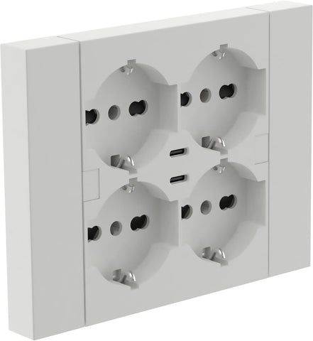 Multipresa da incasso Quadra 4 Posti Universali P40 + 2 USB-C, compatibile con tutte le scatole da incasso 3 posti (muratura o cartongesso)