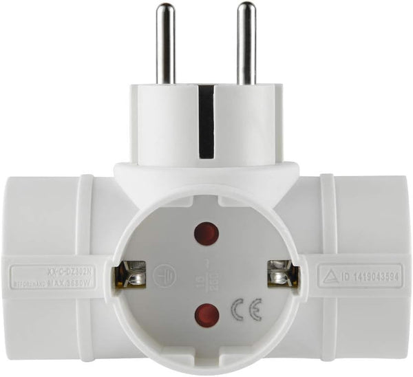 Adattatore 3 prese, Spina tedesca, Multipresa 3 posti schuko, Bianco