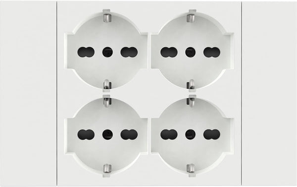 Multipresa da incasso Quadra 4 Posti Universali P40, compatibile con tutte le scatole da incasso 3 e 4 posti (muratura o cartongesso), Bianco/Nero