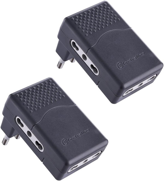 Set 2 adattatori multipresa tripla 3 posti bivalenti 10/16A spina grande 16A, Adattatore triplo salvaspazio, Bianco/ Nero