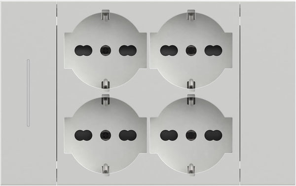 Multipresa da incasso Quadra 4 Posti Universali P40, compatibile con tutte le scatole da incasso 3 e 4 posti, Con interruttore/Deviatore, Bianco/Nero