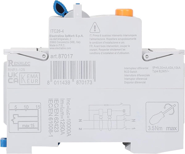 Interruttore differenziale, 40A, sensibilità 30mA Monofase, tipo B (adatto per impianti fotovoltaici, colonnine di ricarica EV, e convertitori di potenza)