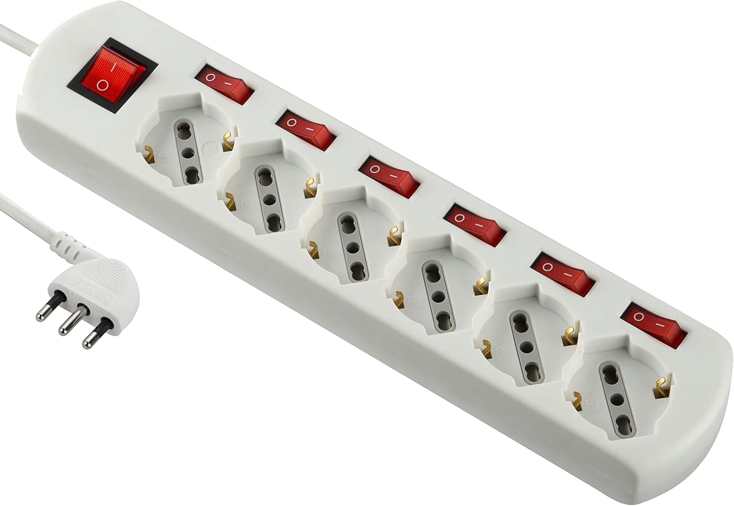 Multipresa 6 posti universali con 6 interruttori indipendenti + 1 generale