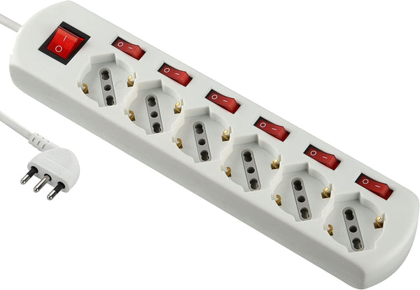 Multipresa 6 posti universali con 6 interruttori indipendenti + 1 generale