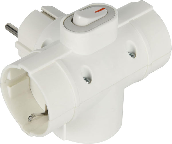 Adattatore Triplo 3 prese laterali, Spina tedesca, Multipresa 3 posti schuko, con interruttore ON/OFF Bianco/Nero