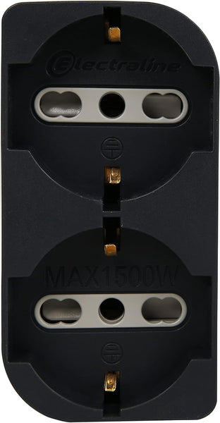 Adattatore Doppio, Multipresa due Posti frontali P40 polivalenti (10/16A+Schuko tedesca), Spina fuoriasse 16A grande Italiana, Nero/ Bianco