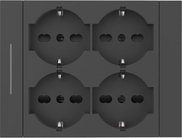 Multipresa da incasso Quadra 4 Posti Universali P40, compatibile con tutte le scatole da incasso 3 posti 503, Con interruttore/Deviatore, Bianco/Nero