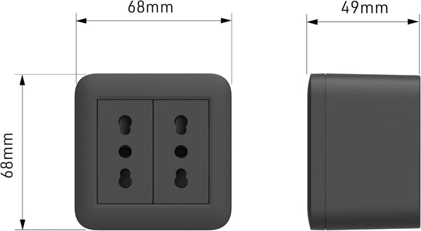 Contenitore da superficie FIXA con due prese bivalenti (10/16A), Nero/ Bianco, IP40, compatibile per installazione con tubo rigido e canalina