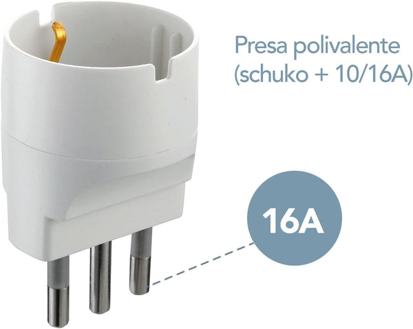 Set 5 Adattatori da Schuko a Spina Grande 16A, Bianco, Confezione da 5