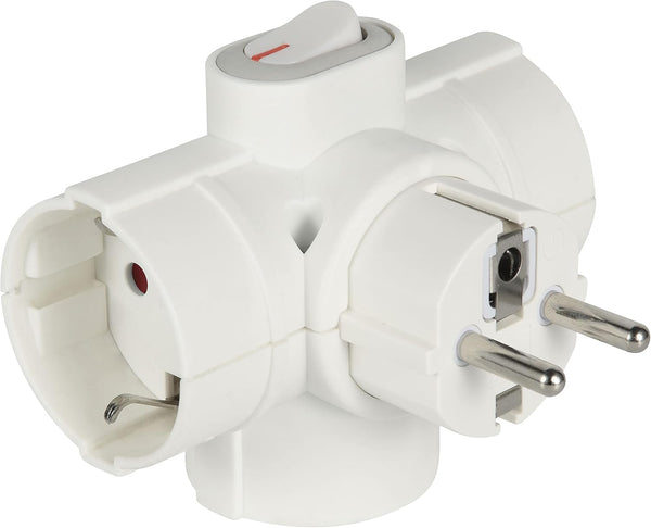 Adattatore Triplo 3 prese laterali, Spina tedesca, Multipresa 3 posti schuko, con interruttore ON/OFF Bianco/Nero