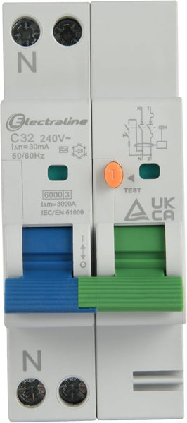 Magnetotermico Differenziale (RCBO), 16A/25A/32A, Tipo A, Curva C, Sensibilità 30mA, Connessione 1P+N