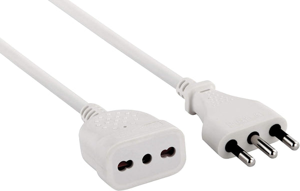 Prolunga 3m Spina e Presa bivalente 10/16A,Sezione Cavo 3G1 mm, Bianco/ Nero