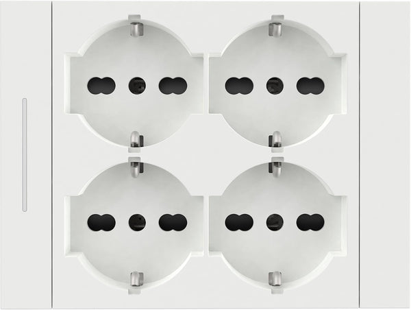 Multipresa da incasso Quadra 4 Posti Universali P40, compatibile con tutte le scatole da incasso 3 posti 503, Con interruttore/Deviatore, Bianco/Nero