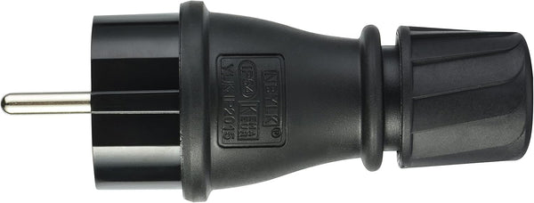 Spina Professionale Schuko, Protezione IP54, con Ghiera di Bloccaggio Cavo per Facilitare il Cablaggio, Colori: Nero, Rosso/Nero