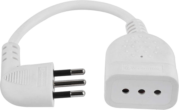 Mini Prolunga Salvaspazio con Spina Piccola 10A, Cavo 20 cm, Bianco/marrone