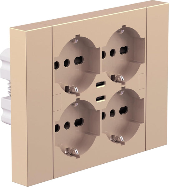 Multipresa da incasso Quadra 4 Posti Universali P40 + 2 USB-C, compatibile con tutte le scatole da incasso 3 posti (muratura o cartongesso)