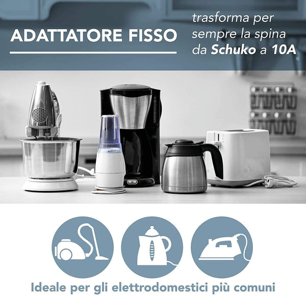 Confezione da 3 Adattatori Permanenti da Spina Tedesca/Schuko/Europea a Italiana 10A, Schuko Fix, grigio scuro