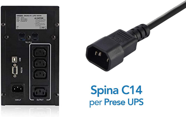Multipresa per UPS con 6 posti bivalenti 10/16A con Interruttore di Sicurezza, Spina ingresso tipo VDE C14, Cavo 1,5m, Nero