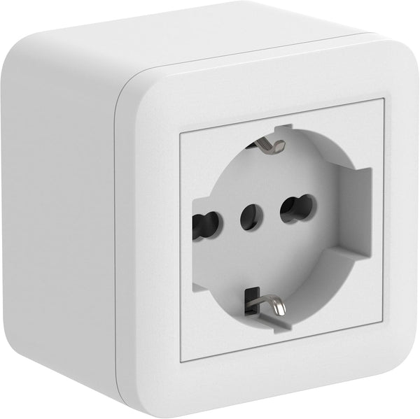 Contenitore da superficie FIXA con presa P40 (Schuko+10/16A), Bianco/ Nero, IP40, compatibile per installazione con tubo rigido e canalina