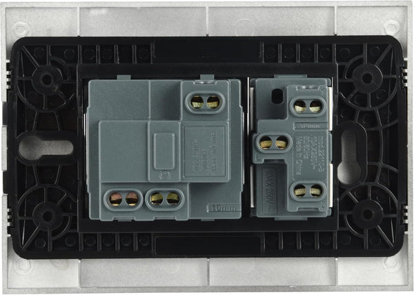 Blocco Presa Universale + Deviatore con Placca/Set Placca Premontata 1 Presa universale P40 16A + 1 Deviatore 10A, due viti di montaggio, Bianco/Nero
