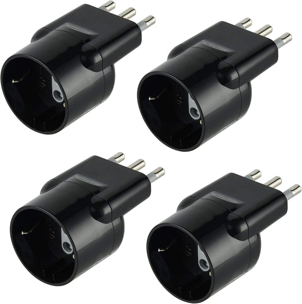 Set di 4 Adattatori Speciali Disassata Salvaspazio da Schuko a Spina Italiana Grande 16A, Nero