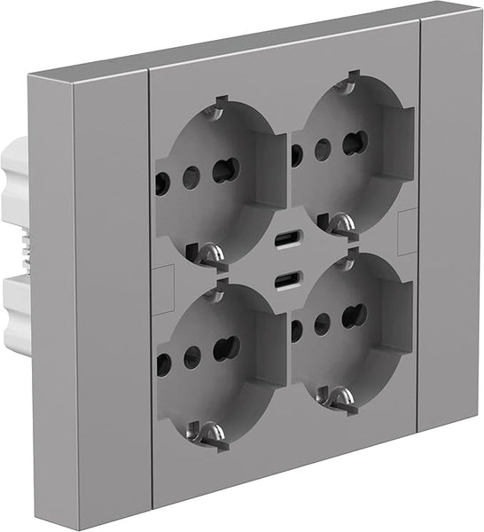 Multipresa da incasso Quadra 4 Posti Universali P40 + 2 USB-C, compatibile con tutte le scatole da incasso 3 posti (muratura o cartongesso)