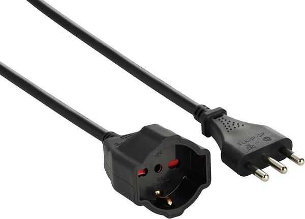 Prolunga 10 mt Spina 16A e Presa polivalente (schuko + 10/16A),Sezione Cavo 3G1,5 mm, Colore Bianco/ Nero