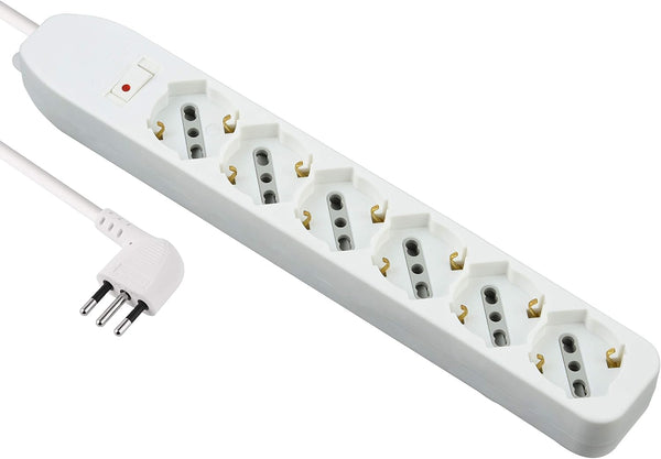 Multipresa 6 Posti polivalenti, Cavo 1.5 m, Spina Piccola 10 A, 6 Posti, Nero/ Bianco
