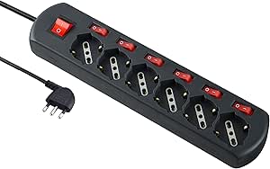 Multipresa 6 posti universali con 6 interruttori indipendenti + 1 generale