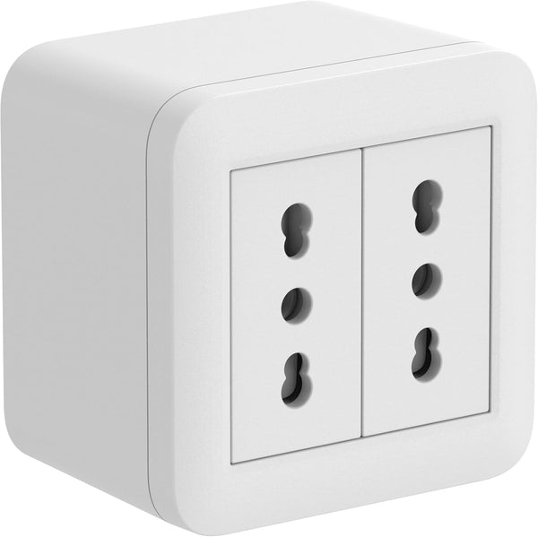 Contenitore da superficie FIXA con due prese bivalenti (10/16A), Nero/ Bianco, IP40, compatibile per installazione con tubo rigido e canalina