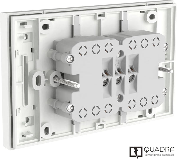 Multipresa da incasso Quadra 4 Posti Universali P40, compatibile con tutte le scatole da incasso 3 e 4 posti (muratura o cartongesso), Bianco/Nero