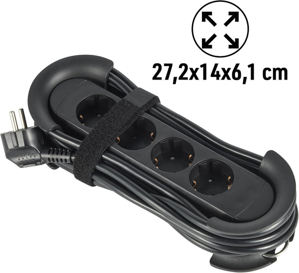 Multipresa da Lavoro Pro-Line 4 Prese Schuko, Avvolgicavo con Prolunga 5 Metri, 4 Posti Schuko, Spina Schuko, Appendibile con ganci, dotata di fori per fascette