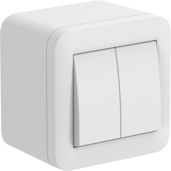 Contenitore da superficie con doppio interruttore/deviatore FIXA, 10A, IP40, compatibile per installazione con tubo rigido e canalina, Nero/ Bianco