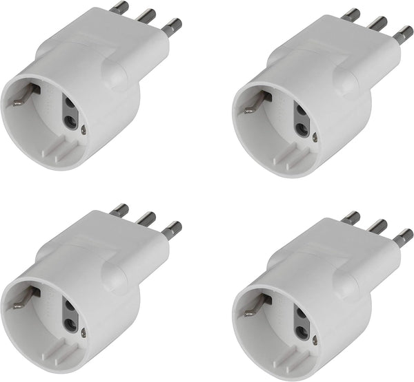Set di 4 Adattatori Speciali Disassata Salvaspazio da Schuko a Spina Italiana Grande 16A, Nero