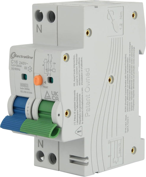Magnetotermico Differenziale (RCBO), 16A/25A/32A, Tipo A, Curva C, Sensibilità 30mA, Connessione 1P+N